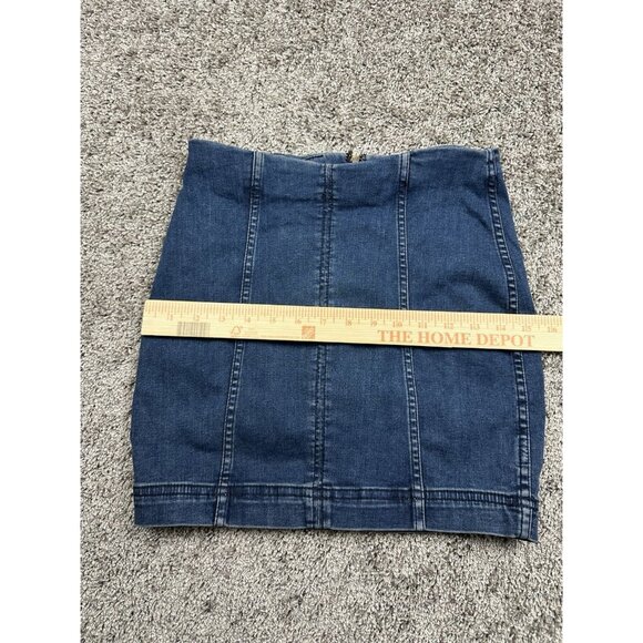 Free People Denim Mini Skirt Medium Blue Stretch Festival Boho Modern Femme Sz 2 - Picture 4 of 10